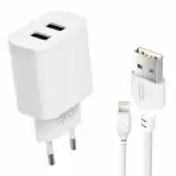 МЗП-USB XO CE02C 2.1A 2 Usb + кабель iPhone 5 White