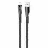 Usb-cable iPhone 5 HOCO U70 Splendor 2.4А 1.2m (метал.конект,плоский,тканинний,LED) Dark grey