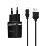 МЗП-USB HOCO C12 Smart 2.4A 2 Usb + кабель iPhone 5 Black