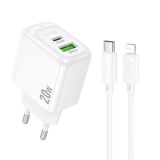 СЗУ-USB HOCO CS54A PD20W+QC3 3A (1 Usb/1Type-C) + кабель Type-C-iPhone 5 White блістер