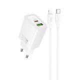 СЗУ-USB HOCO N63 PD30W+QC3 3A (1 Usb/1Type-C) + кабель Type-C-iPhone 5 White