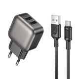 СЗУ-USB BOROFONE BAS51A 2USB 2.4A 12W + кабель Type-C Black (блистер)
