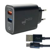 CЗУ 4you A44 (total 28W(10+18), 5A(2+3), Fast Charger QC 3.0, 2USB) black + Micro 3A - НОВИНКА!