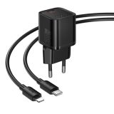 МЗП-Type-C HOCO N66 PD35W (1Type-C) + кабель Type-C - Lightning Black