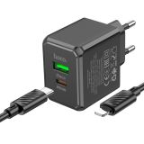 СЗУ-USB HOCO CS14A PD 20W+QC3.0 (1USB/1Type-C/3A) + кабель Type-C - Lightning Black блістер