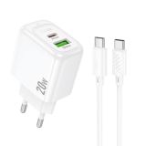 СЗУ-USB HOCO CS54A PD20W+QC3 3A (1 Usb/1Type-C) + кабель Type-C-Type-C White блістер