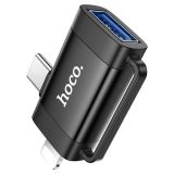 Перехідник HOCO UA31F OTG Lightning/Type-C-USB 2in1 Black
