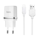 МЗП-USB HOCO C12 Smart 2.4A 2 Usb + кабель Micro USB White