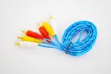 Аудіо кабель RCA: 3RCA-3RCA (3 тюльпана) 1.5m (силіконова оплетка) Blue