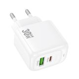 СЗУ-USB HOCO CS55A PD30W+QC3.0 3A (1 Usb/1Type-C) (блістер) White