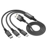 Usb-cable 3 in1 Micro USB/iPhone5/Type-C HOCO X76 2A 1m (круглый,тканевый) Black