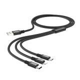 Usb-cable 3 in1 Micro USB / iPhone5 / Type-C HOCO X14 2,4 1m ( круглий, тканевий ) Black