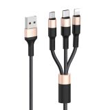 Usb-cable 3 in1 Micro USB/iPhone5/Type-C HOCO X26  Xpress 2A 1m (круглый, тканевой) Black/gold