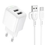 СЗУ-USB BOROFONE BAS41A 2USB 2.4A + кабель Type-C White (блістер)