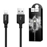 Usb-cable iPhone 5 HOCO X14 Times 1m (круглый,тканевый, метал. коннект) Black