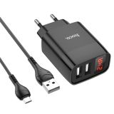 МЗП-USB HOCO C86A 2.4A 2 Usb (LED) + кабель Micro USB Black