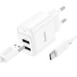 СЗУ-USB HOCO C141A 2USB/2.4A + кабель Type-C White (блістер)