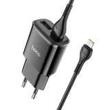 МЗП-USB HOCO C88A 2.4A 2 Usb + кабель iPhone 5 Black