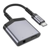 Переходник HOCO LS39 Type-C - Type-C Power + Jack 3.5 Grey