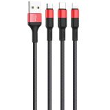 Usb-cable 3 in1 Micro USB/iPhone5/Type-C HOCO X26  Xpress 2A 1m (круглый, тканевой) Black/red