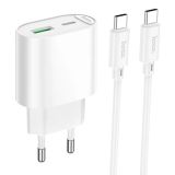 СЗУ-USB HOCO C109A PD20W+QC3.0 (1USB/1Type-C/3A) +кабель Type-C-Type-C White Блістер