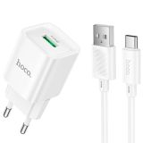 МЗП-USB HOCO C145A (1USB/18W/3A) + кабель Type-C White