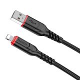 Usb-cable iPhone 5 HOCO X59 2.4A 2m (круглый,тканевый) Black