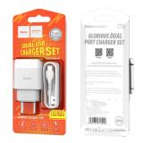 СЗУ-USB HOCO C73A 2.4A 2 Usb + кабель Type-C (блистер) White/grey