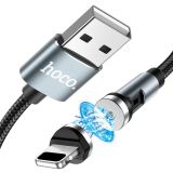 Usb-cable iPhone 5 HOCO U94 Universal magnetic 2.4A 1.2m (круглий, тканевий, Г-образний) Black