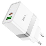 МЗП-USB HOCO N21 PD+QC3 3A (1 Usb/1Type-C) White