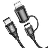 Cable 2 in 1 Type-C/Type-C+iPhone 5 HOCO X50 3A 1m (круглый,тканевый) Black "Акционная цена"