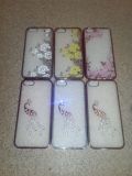 Чехол iPhone 5 Silicon Remax Swarovski 0.2 mm Yellow flowers "Акционная цена"