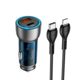 АЗП-USB HOCO NZ8 PD25W+QC3.0 (1Type-C/1USB/3A) + Type-C - Lightning Blue