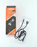 Usb-cable iPhone 5 Aspor-360Pro magnetic 2.4A 1m (круглий, тканина + пластик, метал.коннек) Black