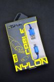 Usb-cable Micro Usb Aspor A173 Nylon 3A 0.3m orig 100 % (круглий, тканинний шнур) Black/blue