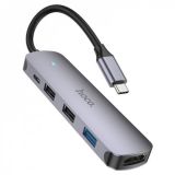 Hub HOCO HB27 (Type C to 2USB 2.0+USB 3.0+HDMI+Type C) Grey