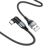 Usb-cable Micro USB HOCO U100 2.4A 1.2m (круглый,тканевый,метал.коннект,Г-образный) Black/grey