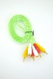 Аудио кабель RCA:3RCA-3RCA (3 тюльпана) 1.5m (силиконовая оплетка) Green