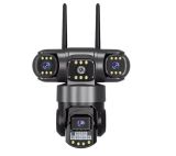 IP-камера уличная V-380 4G 3 линзы, поворотная 360°, видеонаблюдение, звук и ночное видение Black
