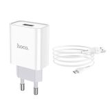 СЗУ-USB HOCO C81A 2.1A 1 Usb + кабель Micro USB (блистер) White