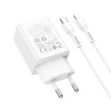 МЗП-Type-C HOCO N70 PD30W (1Type-C) + кабель Type-C - Lightning White