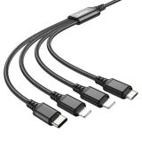 Usb-cable 4 in1 Micro USB/iPhone5/iPhone5/Type-C HOCO X76 2A 1m (круглий,тканинний) Black