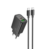 МЗП-USB HOCO N61 PD20W+QC3 3A (1 Usb/1Type-C) + кабель Type-C-Type-C Black