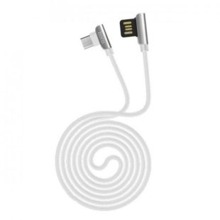 Usb-cable Micro USB HOCO U42 Exquistile steel 2.4A 1.2m (круглий, метал.коннект, L-образний) White