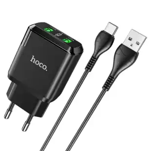 МЗП-USB HOCO N6 QC3.0 3A 2 Usb + кабель Type-C Black