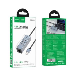 Hub HOCO HB1D 4 порта (USB to USB2.0*3+RJ45) Grey