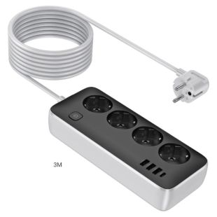 Удлинитель сетевой HOCO AC21 3m (3USB/1 Type-C/4xSocket) Black