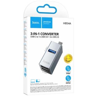 Hub HOCO HB54A 3in1 (Type-C to USB2.0*2+USB3.0) Grey