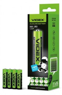 Батарейка Videx LR03 AAA щелочная (4 в спайке, 60 в упаковке)