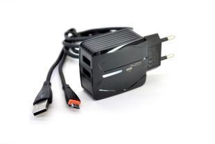 CЗУ 4you A24 (2.4A, Smart IC, Auto ID, улучшенная плата, 2USB, Led) black + Micro USB